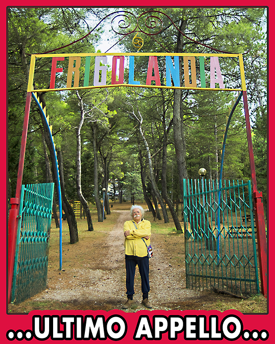 Frigolandia ultimo appello contro lo sgombero. Nella foto Vincenzo Sparagna, direttore di Frigidaire e Il Nuovo Male, all'ingresso del parco di Frigolandia