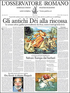 L'OSSERVATORE GRECO-ROMANO, inserto speciale de IL NUOVO MALE n.8, rivista mensile di satira. Direttore Vincenzo Sparagna, coordinamento, colori e grafica di Maila Navarra