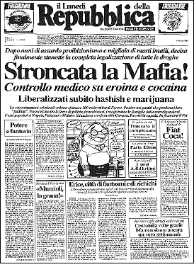 Il Lunedì della Repubblica n.2 - marzo 1990, epoca in cui la Repubblica non usciva ancora di lunedì. Ideazione e produzione FRIGIDAIRE - Direttore Vincenzo Sparagna